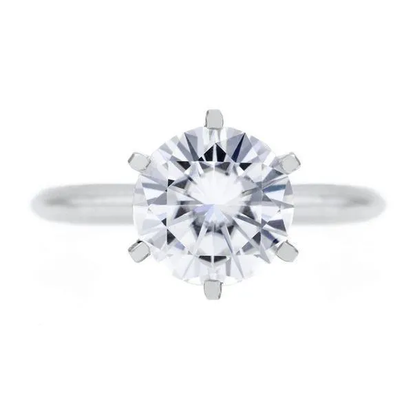 FAB Round Moissanite 6 Prong Ring Complete 14K White Gold Solitaire Wedding Set Fire Brilliance Rings