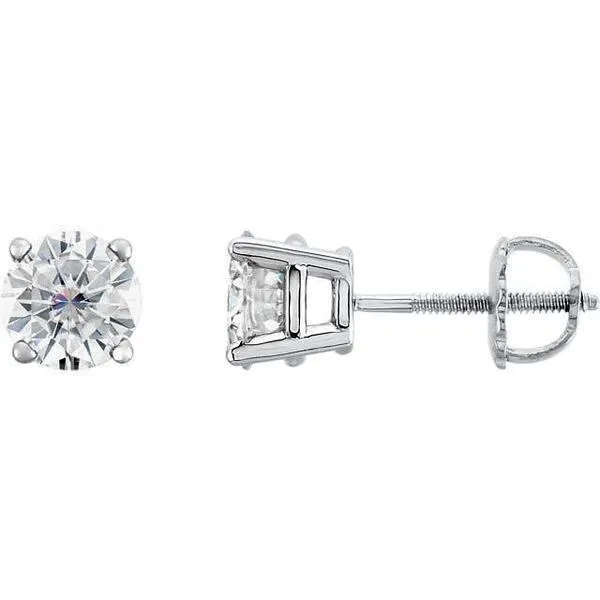 FAB Round Moissanite 6 Prong Ring Complete 14K White Gold Solitaire Wedding Set Fire Brilliance Rings