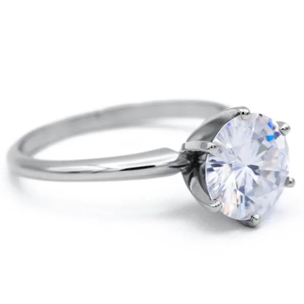 FAB Round Moissanite 6 Prong Ring Complete 14K White Gold Solitaire Wedding Set Fire Brilliance Rings