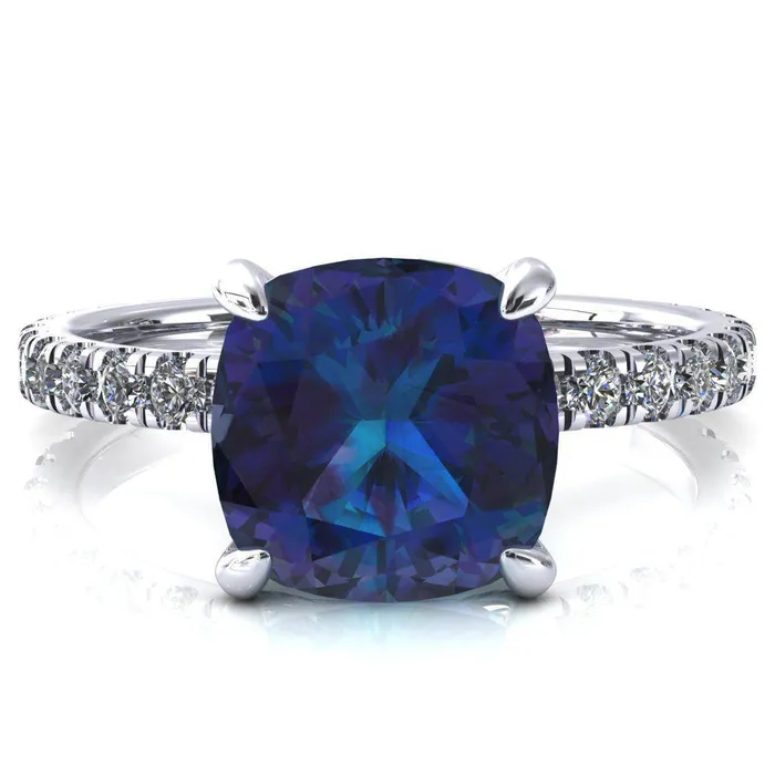 Fire Brilliance Alessi Cushion Alexandrite 4 Claw Prong 34 Micro Pave Engagement Ring Rings Fire Brilliance Alessi Cushion Alexandrite 4 Claw Prong 34 Micro Pave Engagement Ring Rings