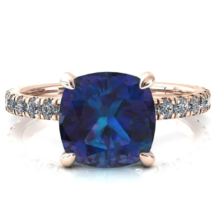 Fire Brilliance Alessi Cushion Alexandrite 4 Claw Prong 34 Micro Pave Engagement Ring Rings