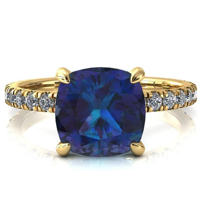 Fire Brilliance Alessi Cushion Alexandrite 4 Claw Prong 34 Micro Pave Engagement Ring Rings
