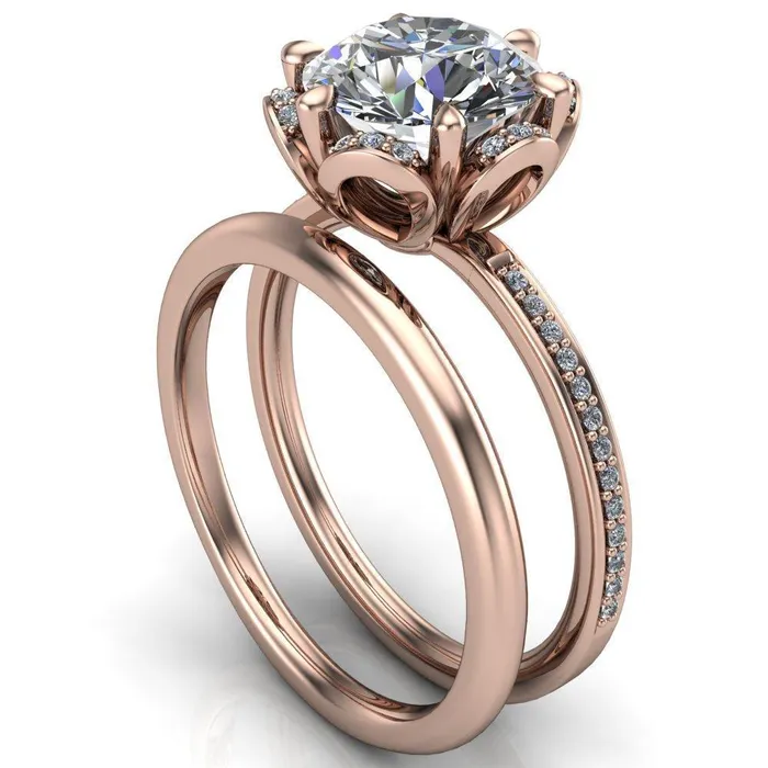 Fire Brilliance Daisy Round LabGrown Diamond Center Stone Floral Diamond Basket Design and Diamond Shoulders Ring Rings