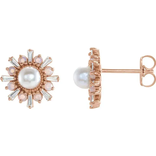 FIRE BRILLIANCE Earrings Cultured Pearl Gift Set 2 Rings 1 Pair of Earrings