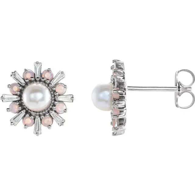 FIRE BRILLIANCE Earrings Cultured Pearl Gift Set 2 Rings 1 Pair of Earrings