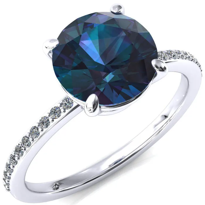 Fire Brilliance Flora Round Alexandrite 4 Prong 12 Bead Eternity Diamond Accent Engagement Ring Rings Fire Brilliance Flora Round Alexandrite 4 Prong 12 Bead Eternity Diamond Accent Engagement Ring Rings