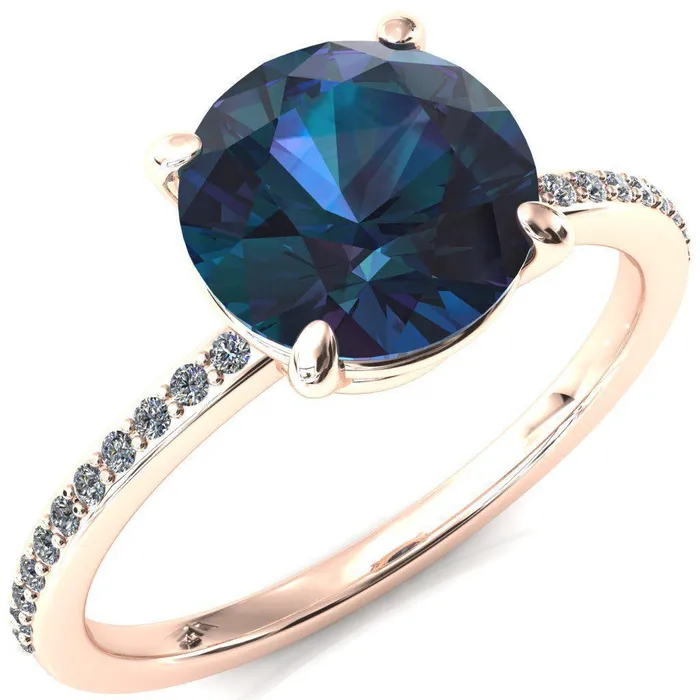 Fire Brilliance Flora Round Alexandrite 4 Prong 12 Bead Eternity Diamond Accent Engagement Ring Rings