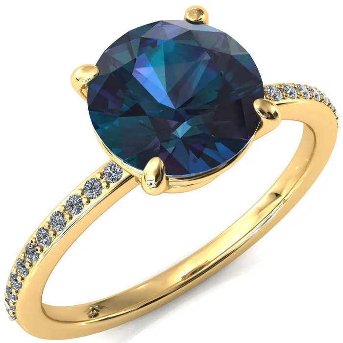 Fire Brilliance Flora Round Alexandrite 4 Prong 12 Bead Eternity Diamond Accent Engagement Ring Rings