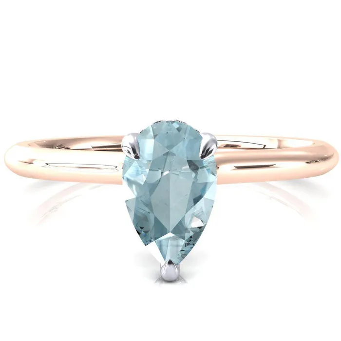 Fire Brilliance Janey Pear Aqua Blue Spinel 3 Prongs Claw Floating Halo Inverted Cathedral Ring Rings