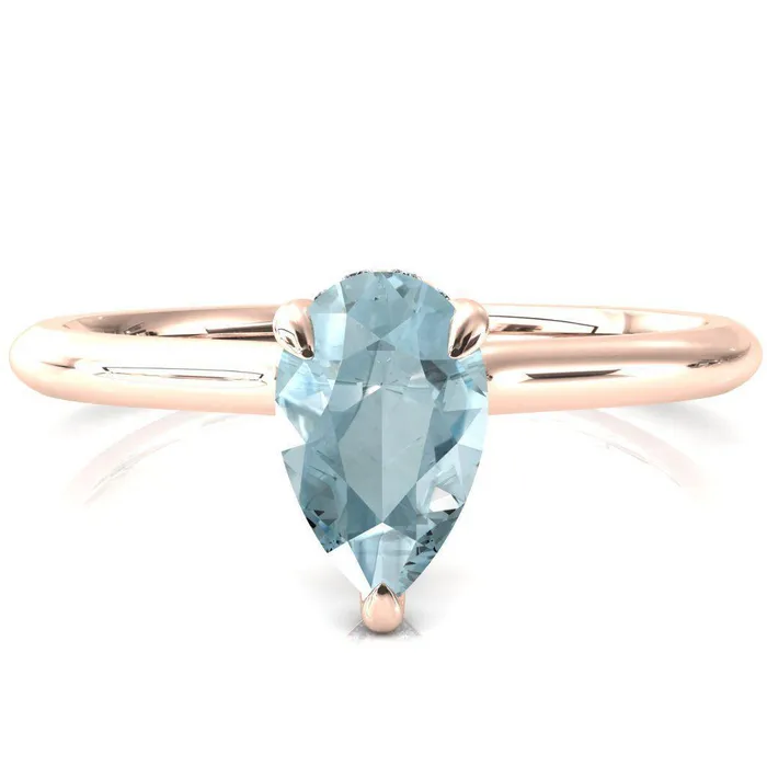 Fire Brilliance Janey Pear Aqua Blue Spinel 3 Prongs Claw Floating Halo Inverted Cathedral Ring Rings