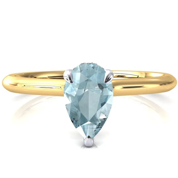 Fire Brilliance Janey Pear Aqua Blue Spinel 3 Prongs Claw Floating Halo Inverted Cathedral Ring Rings