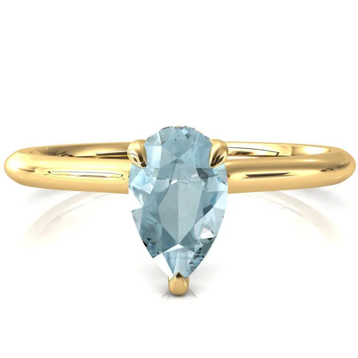 Fire Brilliance Janey Pear Aqua Blue Spinel 3 Prongs Claw Floating Halo Inverted Cathedral Ring Rings