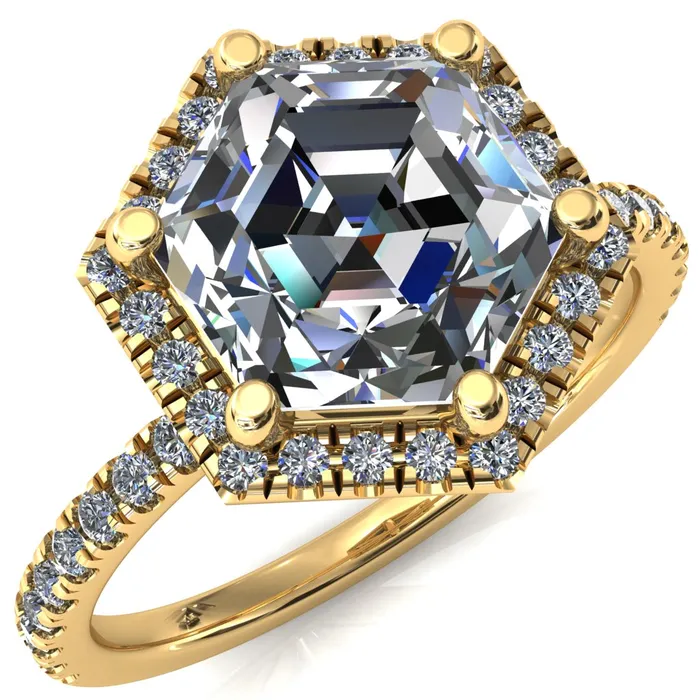 Fire Brilliance Lighthouse 8mm Hexagon Center Stone Halo 6 Prong Engagement Ring Rings