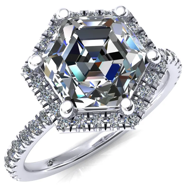 Fire Brilliance Lighthouse 8mm Hexagon Center Stone Halo 6 Prong Engagement Ring Rings