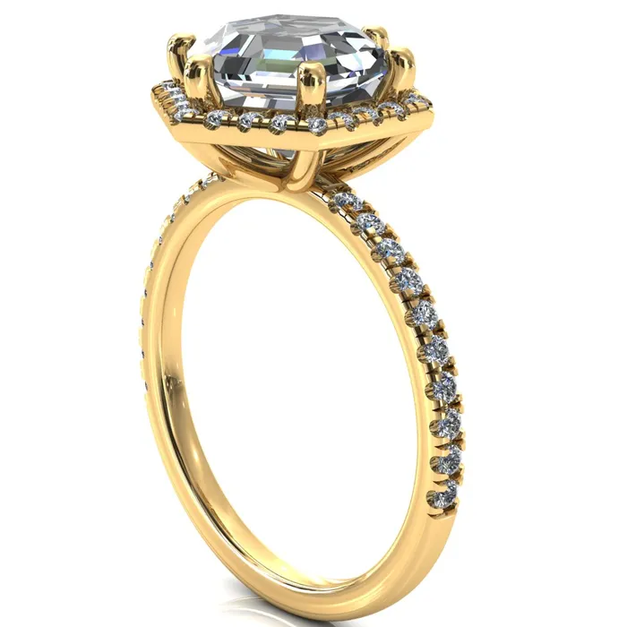 Fire Brilliance Lighthouse 8mm Hexagon Center Stone Halo 6 Prong Engagement Ring Rings
