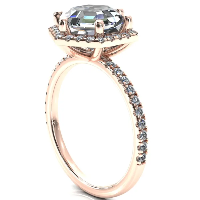 Fire Brilliance Lighthouse 8mm Hexagon Center Stone Halo 6 Prong Engagement Ring Rings