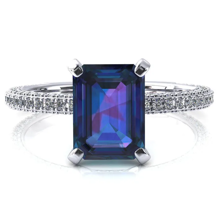 Fire Brilliance Mariyah Emerald Alexandrite 4 Prong 34 Eternity 3 Sided Diamond Shank Engagement Ring Rings Fire Brilliance Mariyah Emerald Alexandrite 4 Prong 34 Eternity 3 Sided Diamond Shank Engagement Ring Rings