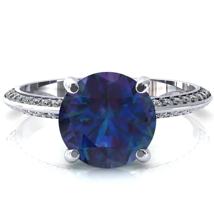 Fire Brilliance Nancy Round Alexandrite 4 Prong 12 Eternity Diamond Knife Shank Accent Engagement Ring Rings Fire Brilliance Nancy Round Alexandrite 4 Prong 12 Eternity Diamond Knife Shank Accent Engagement Ring Rings