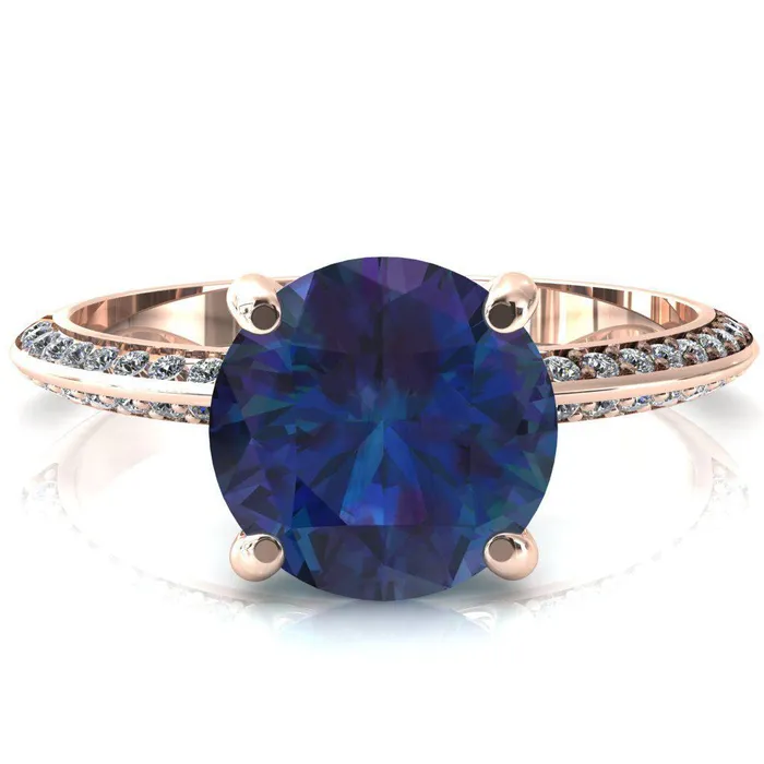 Fire Brilliance Nancy Round Alexandrite 4 Prong 12 Eternity Diamond Knife Shank Accent Engagement Ring Rings