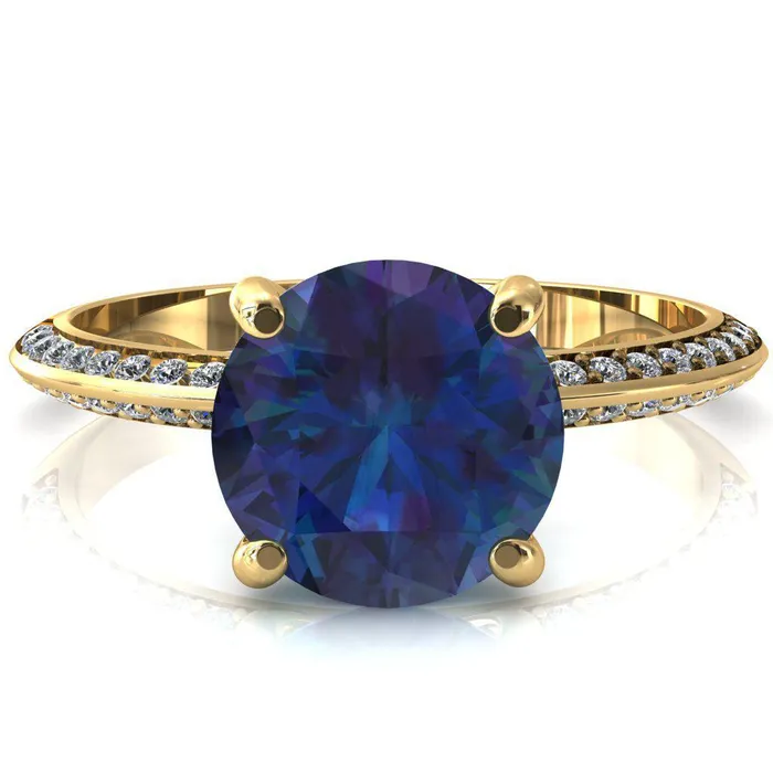 Fire Brilliance Nancy Round Alexandrite 4 Prong 12 Eternity Diamond Knife Shank Accent Engagement Ring Rings