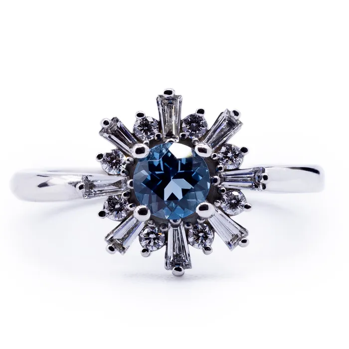 Fire Brilliance Natural London Blue Topaz Round Baguette Diamond Halo Ring Rings Fire Brilliance Natural London Blue Topaz Round Baguette Diamond Halo Ring Rings