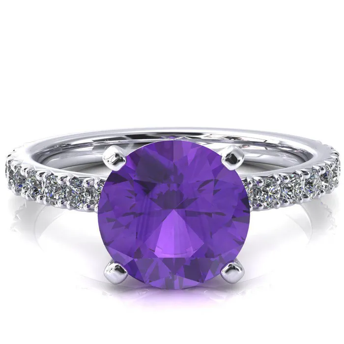 Fire Brilliance Nefili Round Amethyst 4 Prong 58 Eternity Diamond French Pave Engagement Ring Rings Fire Brilliance Nefili Round Amethyst 4 Prong 58 Eternity Diamond French Pave Engagement Ring Rings
