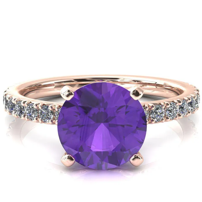 Fire Brilliance Nefili Round Amethyst 4 Prong 58 Eternity Diamond French Pave Engagement Ring Rings
