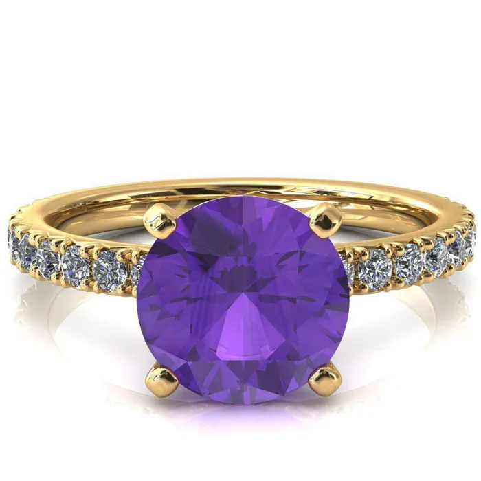 Fire Brilliance Nefili Round Amethyst 4 Prong 58 Eternity Diamond French Pave Engagement Ring Rings