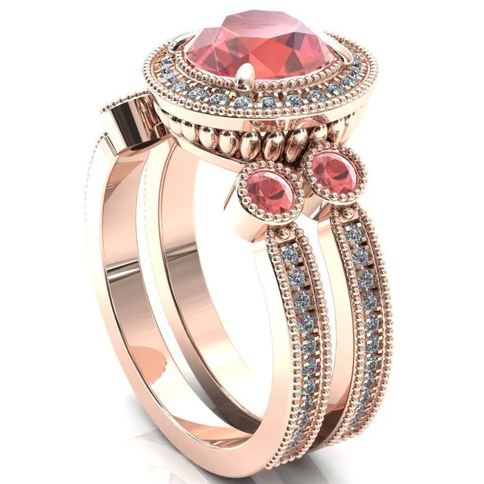 Fire Brilliance Rings Brachium Round Padparadscha Sapphire Bezel Milgrain Halo 34 Eternity Accent Diamond Ring