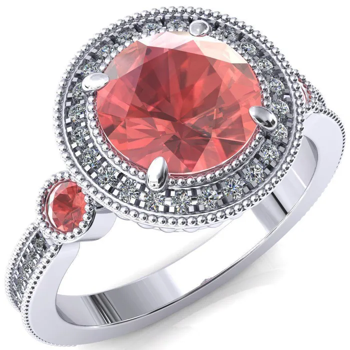 Fire Brilliance Rings Brachium Round Padparadscha Sapphire Bezel Milgrain Halo 34 Eternity Accent Diamond Ring