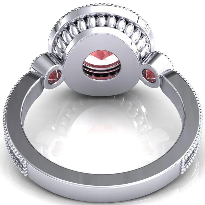Fire Brilliance Rings Brachium Round Padparadscha Sapphire Bezel Milgrain Halo 34 Eternity Accent Diamond Ring