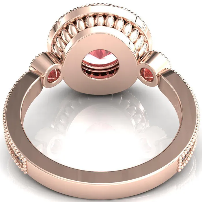 Fire Brilliance Rings Brachium Round Padparadscha Sapphire Bezel Milgrain Halo 34 Eternity Accent Diamond Ring