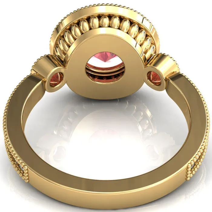 Fire Brilliance Rings Brachium Round Padparadscha Sapphire Bezel Milgrain Halo 34 Eternity Accent Diamond Ring