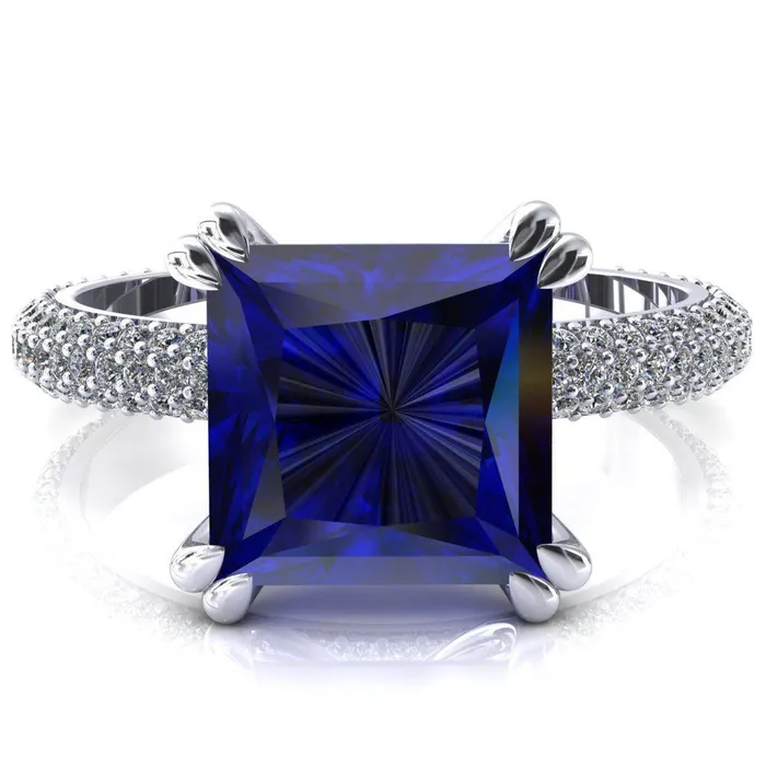 Fire Brilliance Rings Elley Princess Blue Sapphire 4 Claw Prong Diamond Accent Engagement Ring Fire Brilliance Rings Elley Princess Blue Sapphire 4 Claw Prong Diamond Accent Engagement Ring