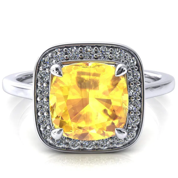 Fire Brilliance Rings Holly Cushion Yellow Sapphire 4 Prong Pinpoint Floating Halo Scalloped Cathedral Ring Fire Brilliance Rings Holly Cushion Yellow Sapphire 4 Prong Pinpoint Floating Halo Scalloped Cathedral Ring
