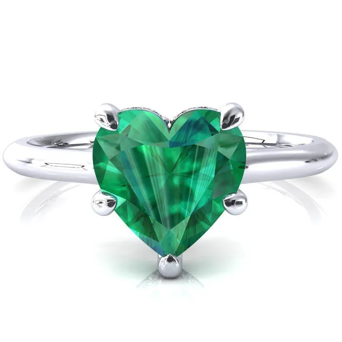 Fire Brilliance Rings Janey Heart Emerald 5 Prongs Claw Floating Halo Inverted Cathedral Ring Fire Brilliance Rings Janey Heart Emerald 5 Prongs Claw Floating Halo Inverted Cathedral Ring