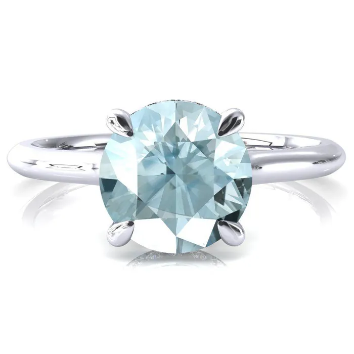Fire Brilliance Rings Janey Round Aqua Blue Spinel 4 Prongs Claw Floating Halo Inverted Cathedral Ring Fire Brilliance Rings Janey Round Aqua Blue Spinel 4 Prongs Claw Floating Halo Inverted Cathedral Ring