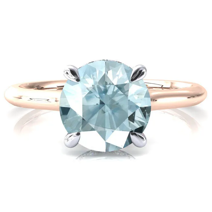 Fire Brilliance Rings Janey Round Aqua Blue Spinel 4 Prongs Claw Floating Halo Inverted Cathedral Ring