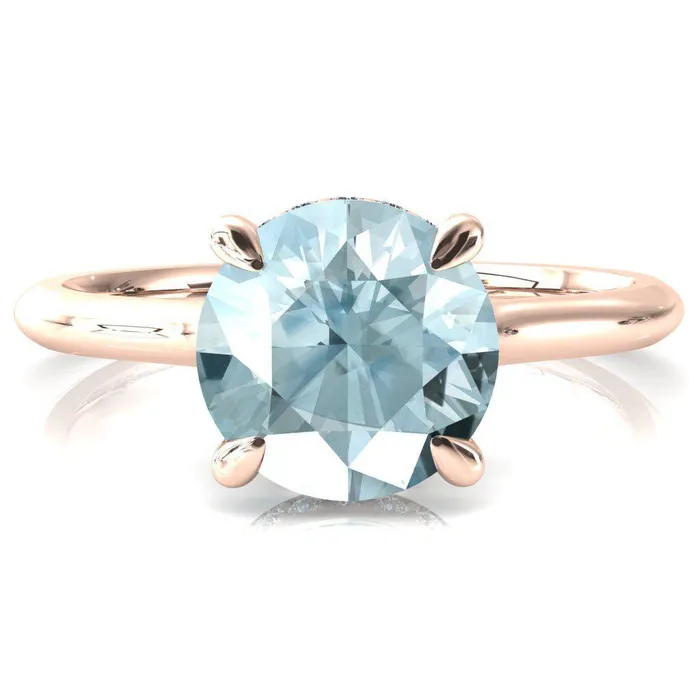 Fire Brilliance Rings Janey Round Aqua Blue Spinel 4 Prongs Claw Floating Halo Inverted Cathedral Ring