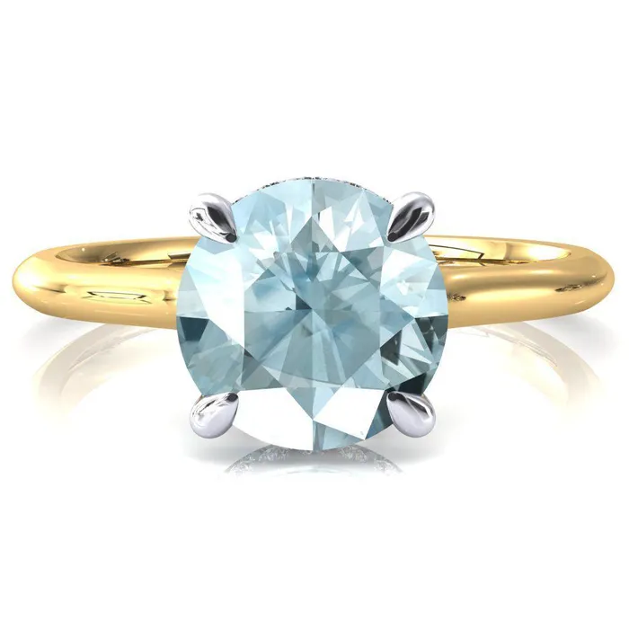 Fire Brilliance Rings Janey Round Aqua Blue Spinel 4 Prongs Claw Floating Halo Inverted Cathedral Ring