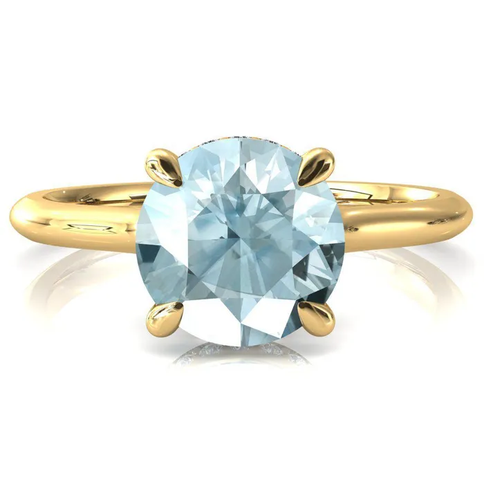 Fire Brilliance Rings Janey Round Aqua Blue Spinel 4 Prongs Claw Floating Halo Inverted Cathedral Ring