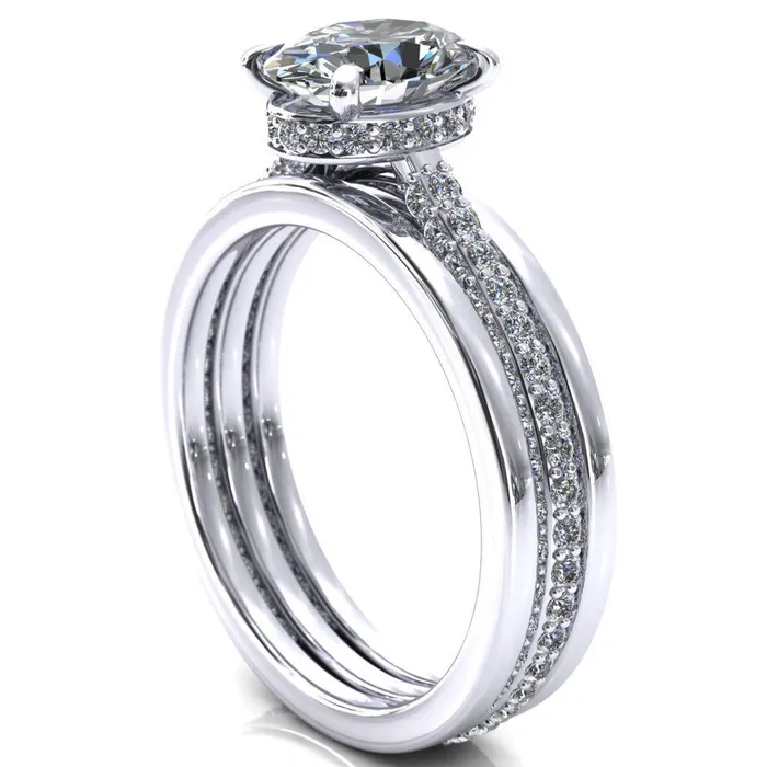 Fire Brilliance Rings Jasmine Oval Center Stone 4 Claw Prong 34 Eternity 3 Sided Diamond Shank Engagement Ring