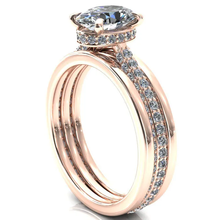 Fire Brilliance Rings Jasmine Oval Center Stone 4 Claw Prong 34 Eternity 3 Sided Diamond Shank Engagement Ring