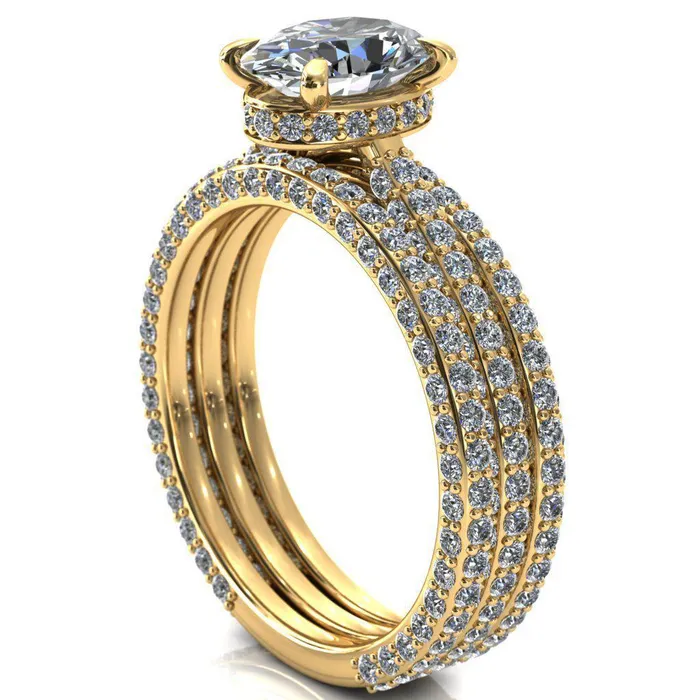 Fire Brilliance Rings Jasmine Oval Center Stone 4 Claw Prong 34 Eternity 3 Sided Diamond Shank Engagement Ring