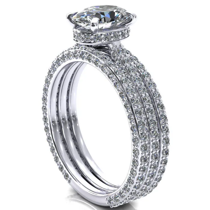 Fire Brilliance Rings Jasmine Oval Center Stone 4 Claw Prong 34 Eternity 3 Sided Diamond Shank Engagement Ring