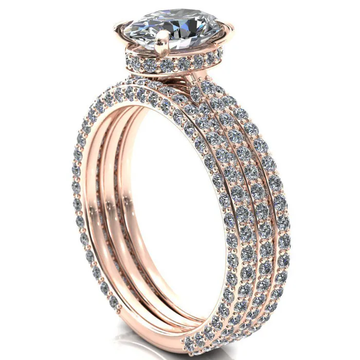 Fire Brilliance Rings Jasmine Oval Center Stone 4 Claw Prong 34 Eternity 3 Sided Diamond Shank Engagement Ring
