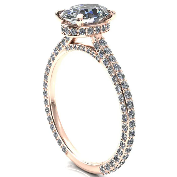 Fire Brilliance Rings Jasmine Oval Center Stone 4 Claw Prong 34 Eternity 3 Sided Diamond Shank Engagement Ring