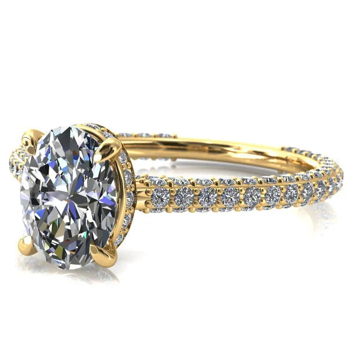 Fire Brilliance Rings Jasmine Oval Center Stone 4 Claw Prong 34 Eternity 3 Sided Diamond Shank Engagement Ring