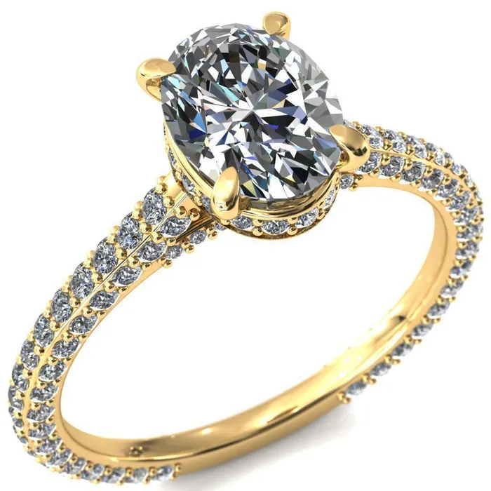 Fire Brilliance Rings Jasmine Oval Center Stone 4 Claw Prong 34 Eternity 3 Sided Diamond Shank Engagement Ring