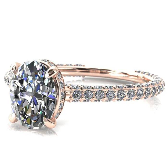 Fire Brilliance Rings Jasmine Oval Center Stone 4 Claw Prong 34 Eternity 3 Sided Diamond Shank Engagement Ring